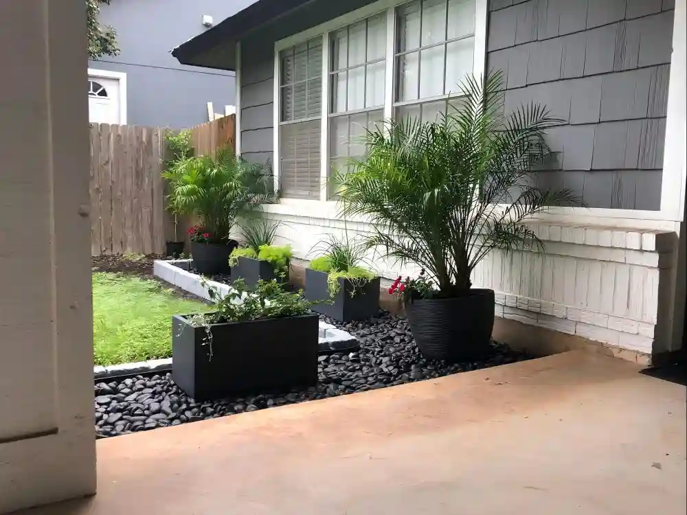 Black rectangular GRC planter for a coordinated retail or residential collection